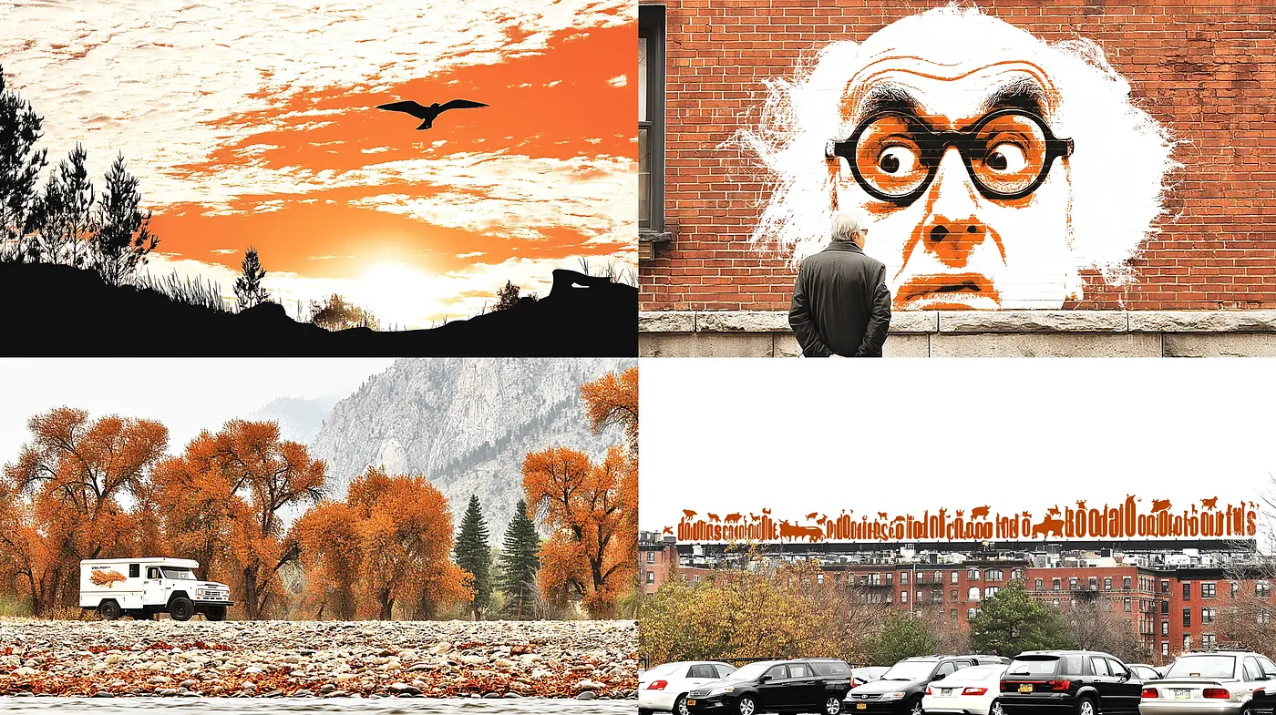 Striking blend of surrealism and vibrant colors with an urban twist - Midjourney sref style