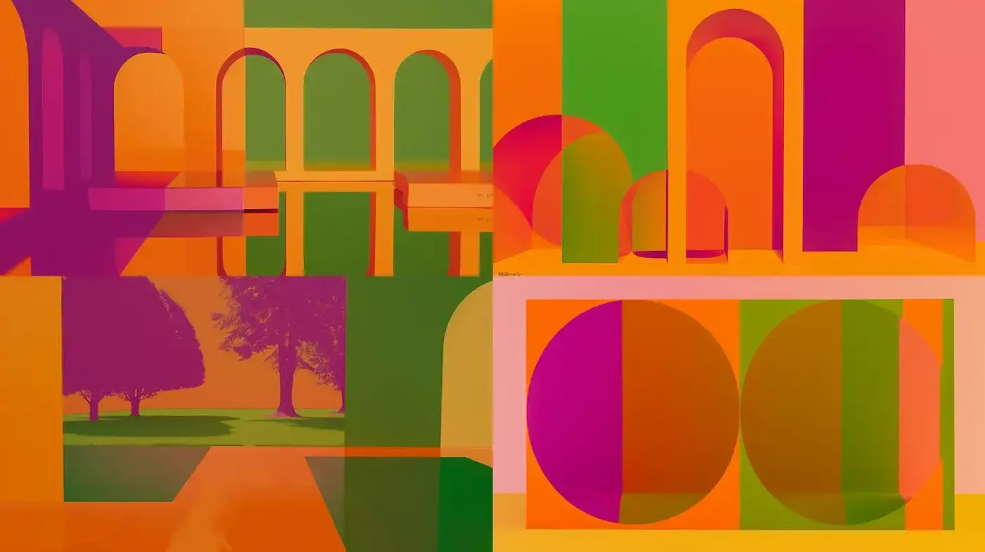 Colorful Abstract Architecture with Minimalist Composition - Midjourney sref style