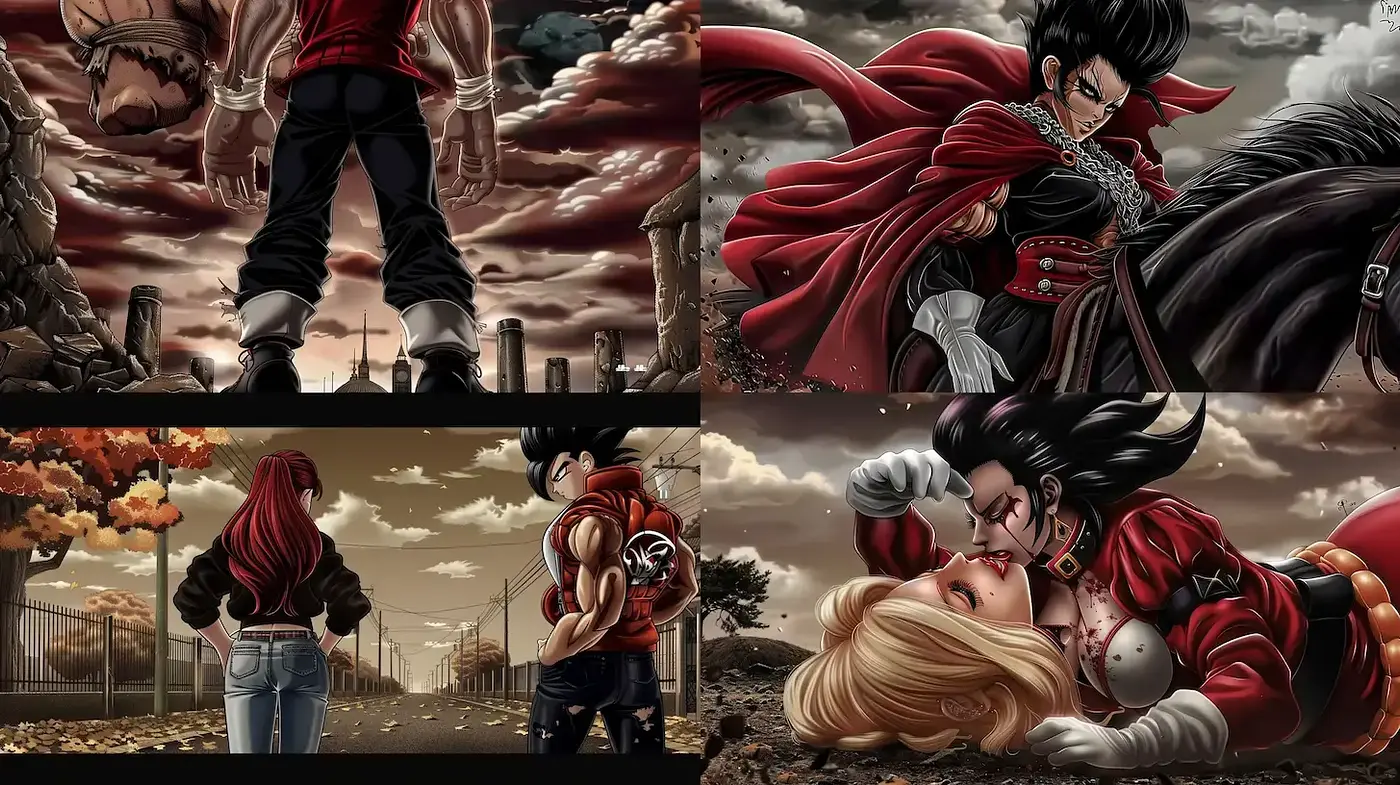 Dynamic Anime-Inspired Digital Artistry with a Dystopian Essence - Midjourney sref style