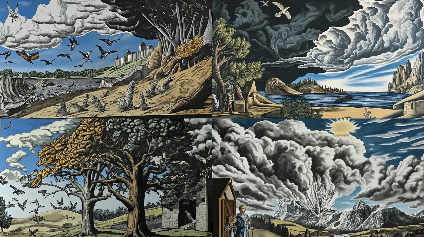 Surrealist Dreamscape with Nature's Drama - Midjourney sref style