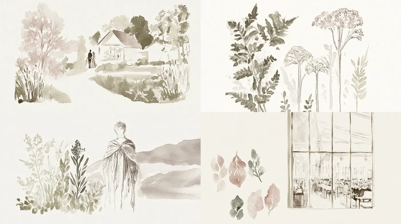 Ethereal Watercolor Reverie with Soft Sepia Overtones - Midjourney sref style