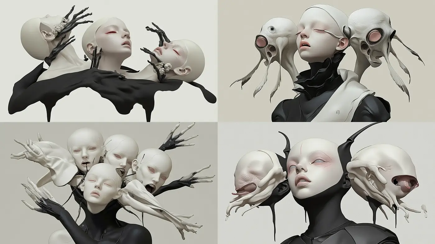 Surrealist Serenity in Monochrome: A Fusion of Classical Sculpture and Contemporary Minimalism - Midjourney sref style