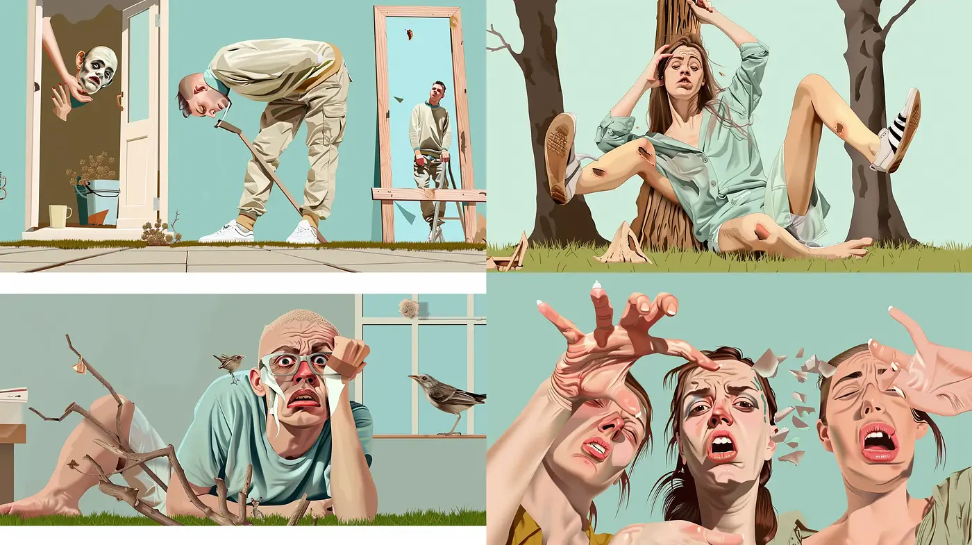 Surreal Comic Realism with a Subdued Palette and Expressive Human Forms - Midjourney sref style