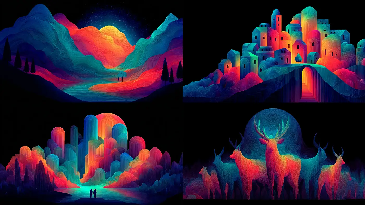 Vibrant and Ethereal Landscapes with a Dreamlike Quality - Midjourney sref style