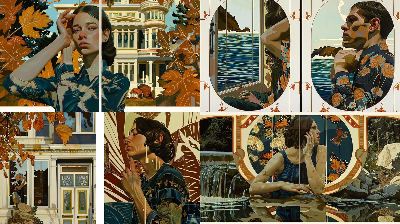 Autumnal Elegance in Stylized Narratives - Midjourney sref style