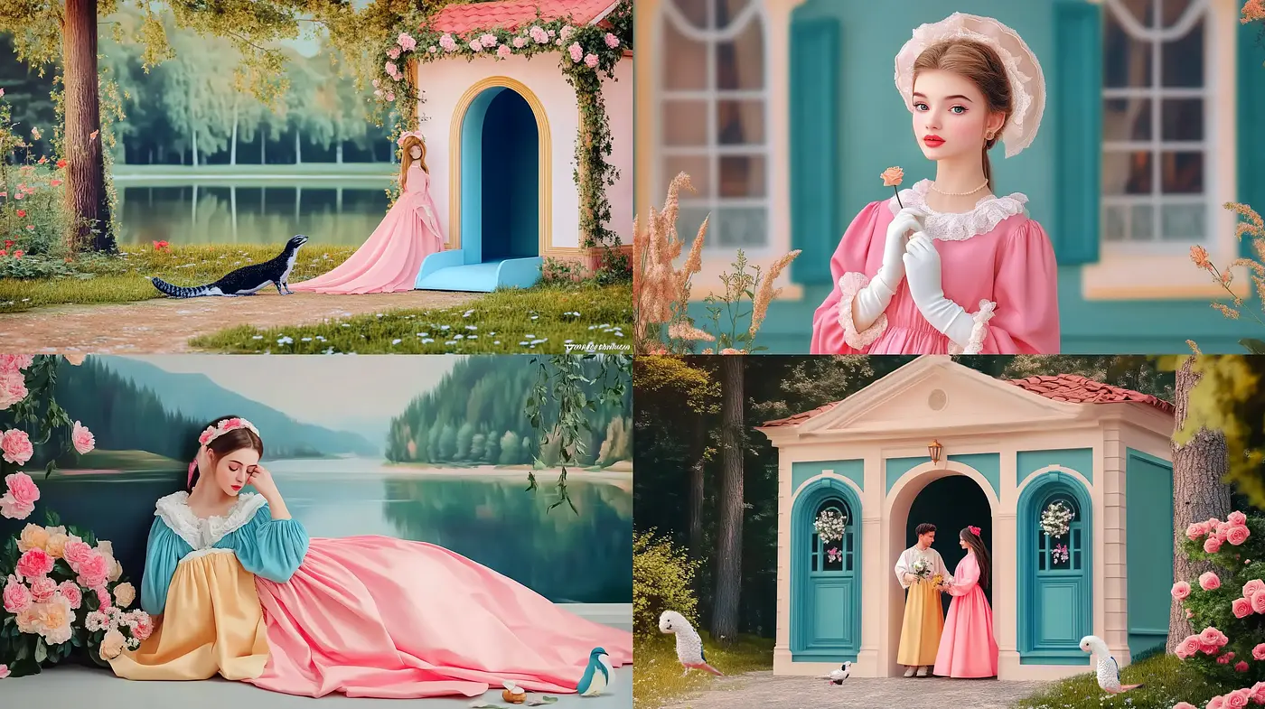 Enchanted Rococo Reverie: A Dreamlike Fusion of Pastel Elegance and Fairy-tale Grace - Midjourney sref style