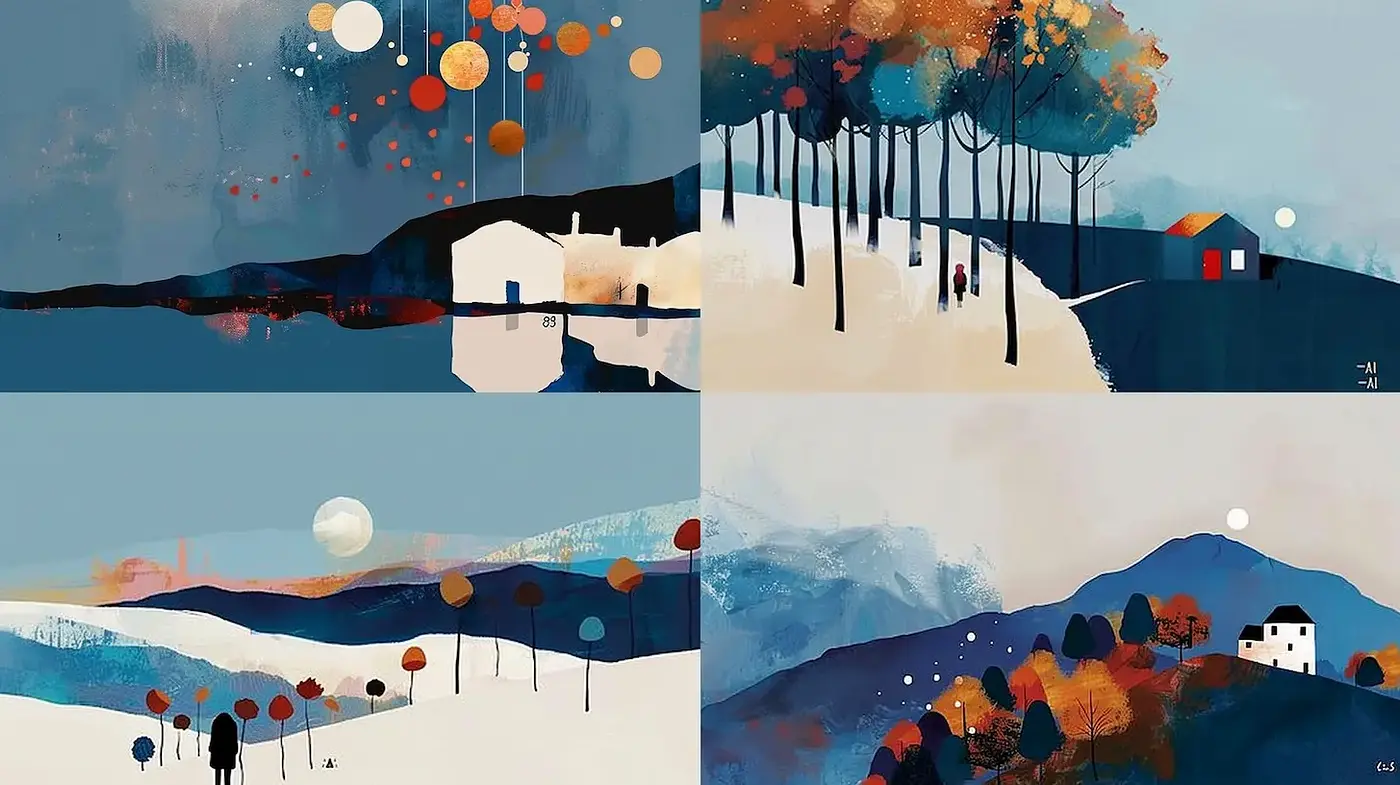 A Harmonious Blend of Modern Minimalism with an Evocative Use of Color - Midjourney sref style