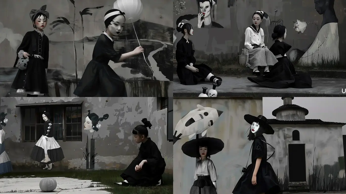 Whimsical Monochrome Storybook Illusions - Midjourney sref style