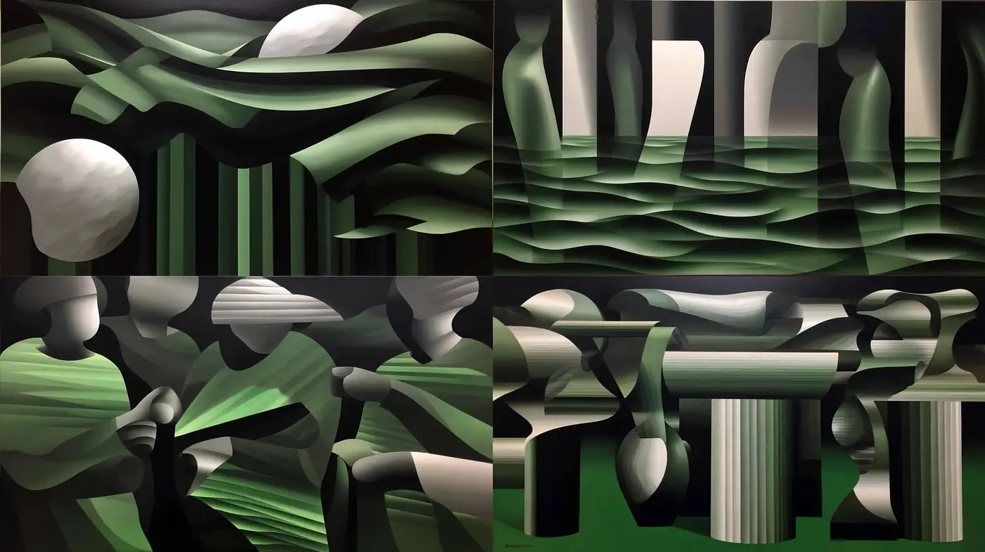 Abstract Minimalist Imagery with Green Tones and Geometric Forms - Midjourney sref style