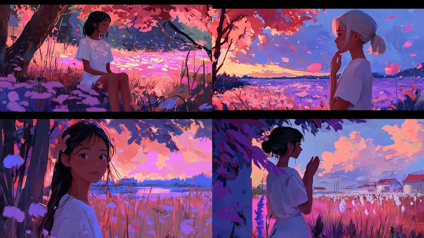 Pastel Twilight Dreamscape: A Serene Fusion of Anime-Inspired Styles with Pastoral Color Harmony - Midjourney sref style