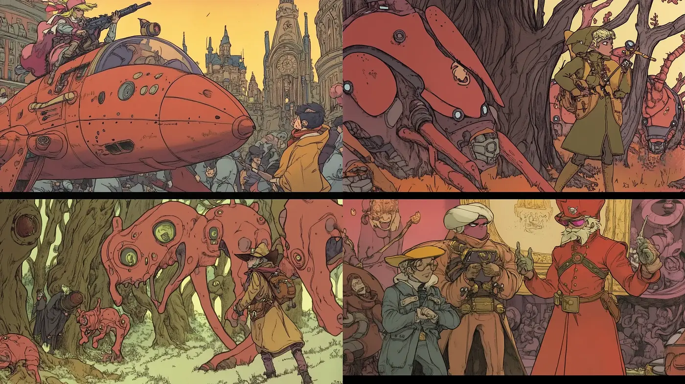 Eccentric Steampunk Reverie with an Enigmatic Color Fusion - Midjourney sref style