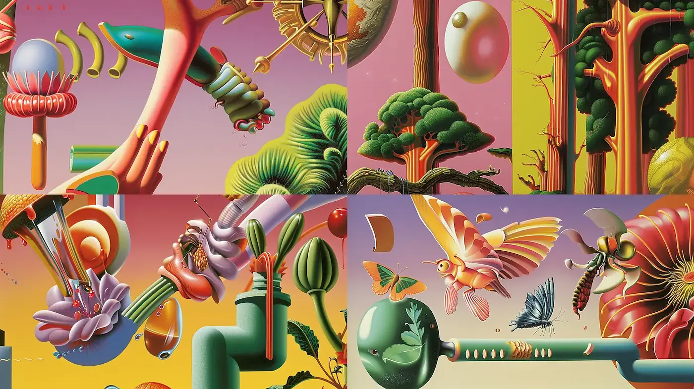 Surrealistic Organic Fantasy with a Playful Aesthetic - Midjourney sref style