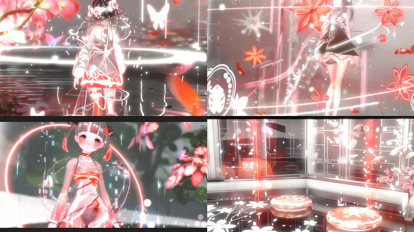 Radiant Crimson Dreamscape: A Harmonious Blend of Anime Influences with a Luminous, Ethereal Palette - Midjourney sref style