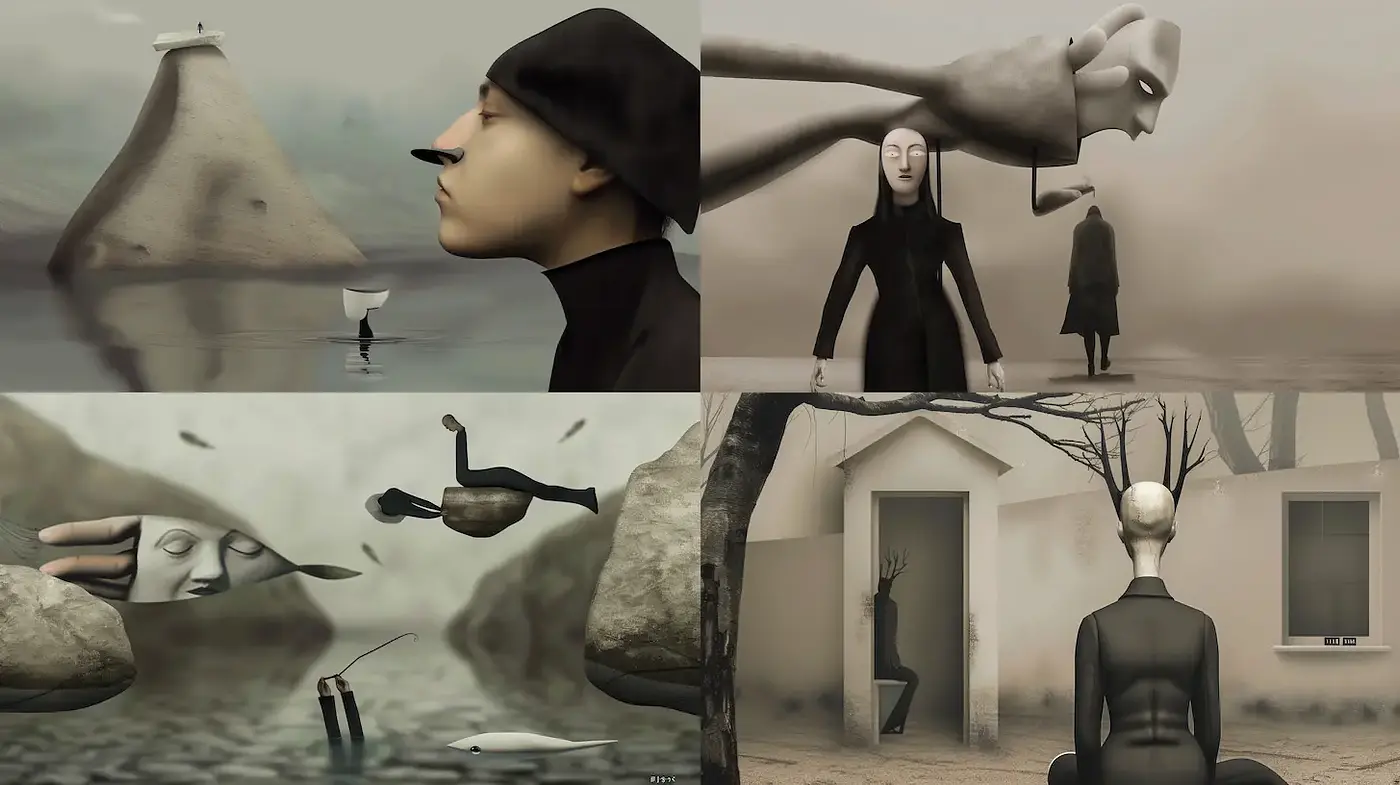 Ethereal Surrealism with a Monochrome Palette - Midjourney sref style