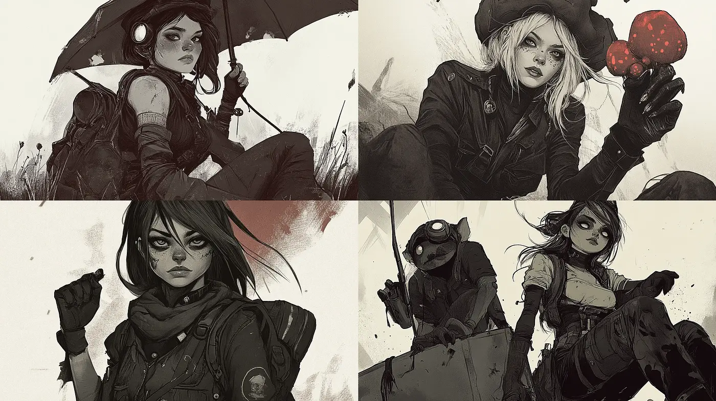 Monochromatic Elegy: A Study in Sepia Ink and Wash - Midjourney sref style