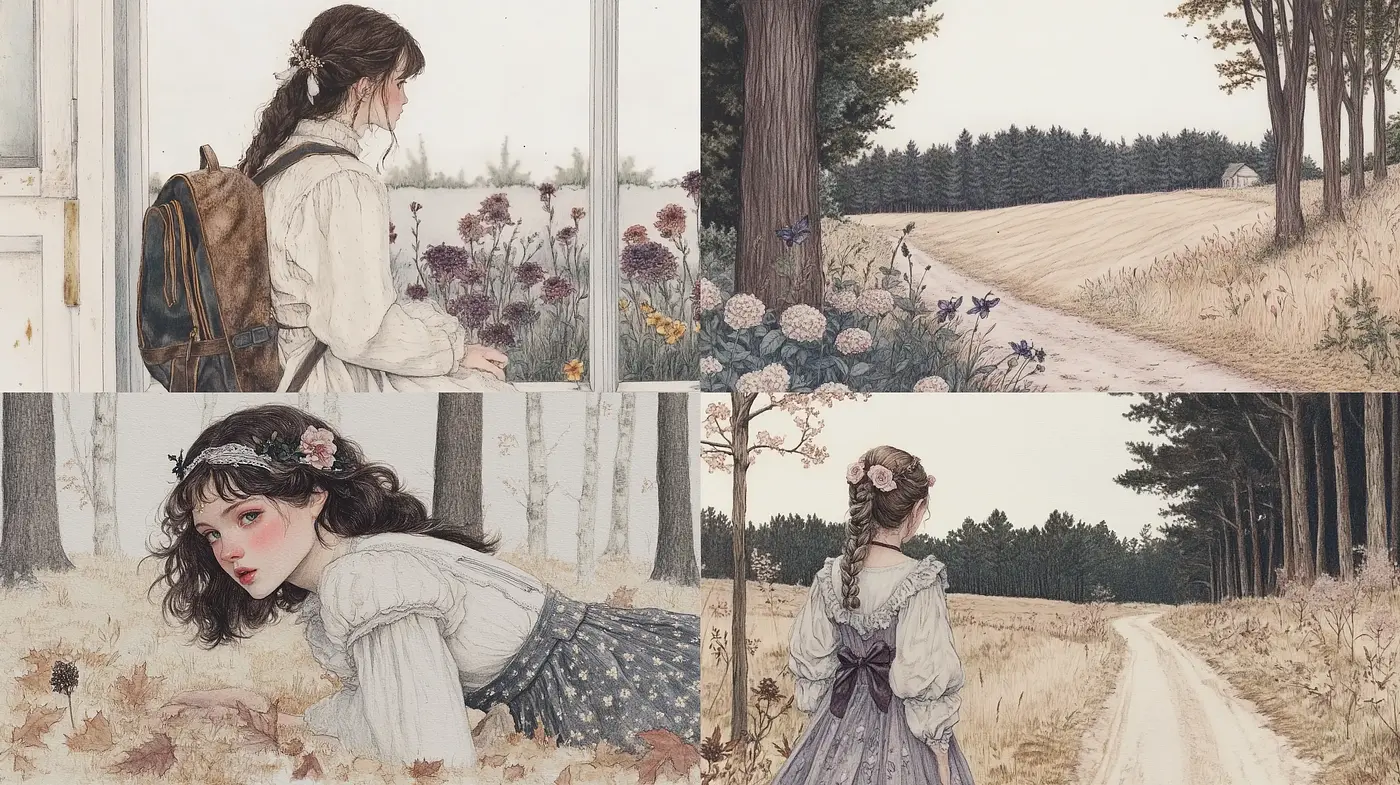 Pastoral Elegance with a Romantic Illustration Feel - Midjourney sref style