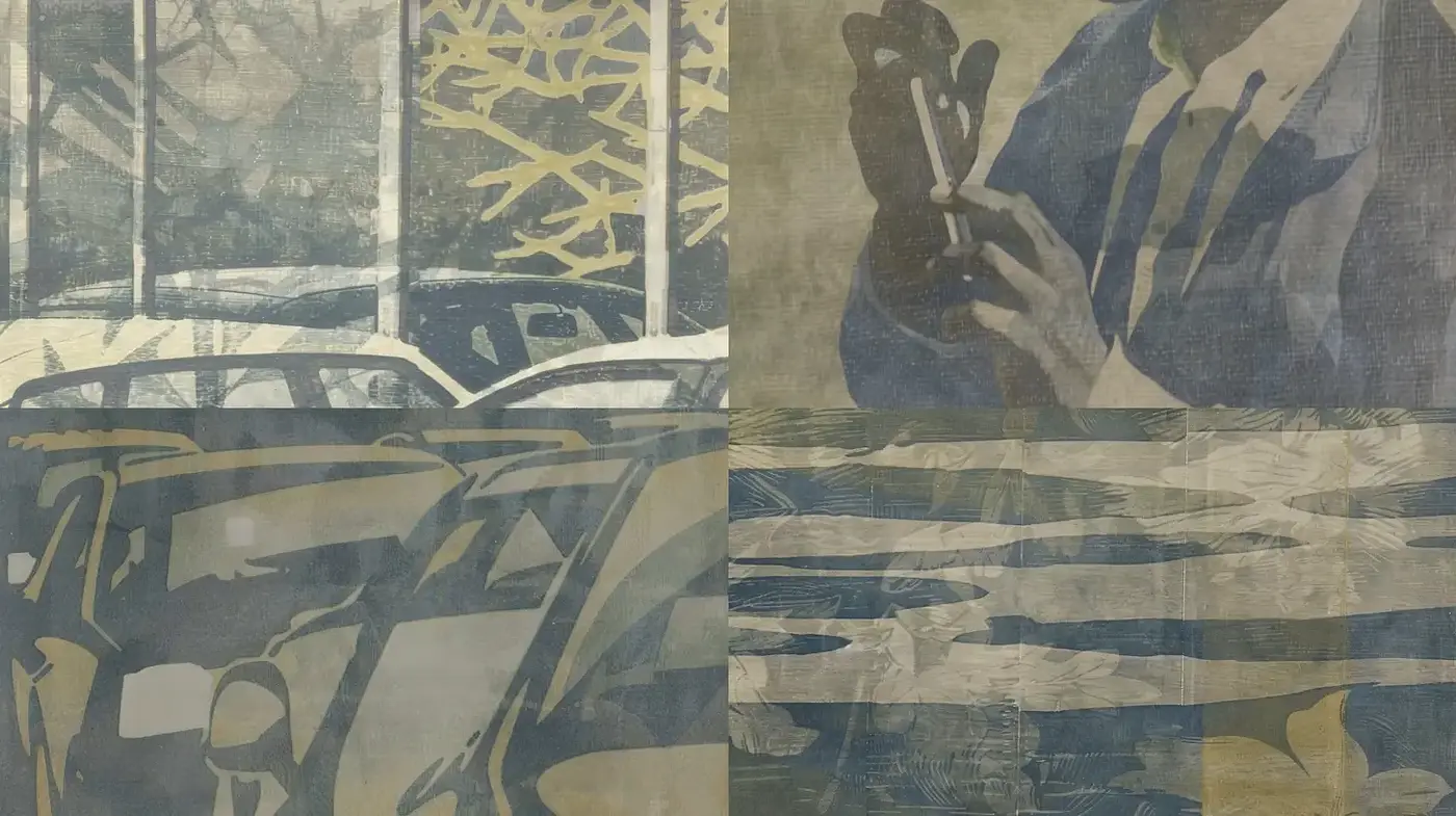 Retro-inspired collage with muted tones and a textured aesthetic - Midjourney sref style