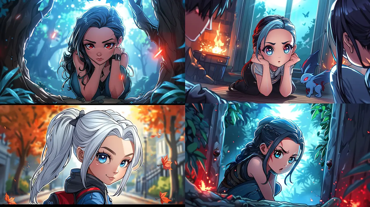 Ethereal Luminosity in Stylized Anime-Inspired Tableaus - Midjourney sref style