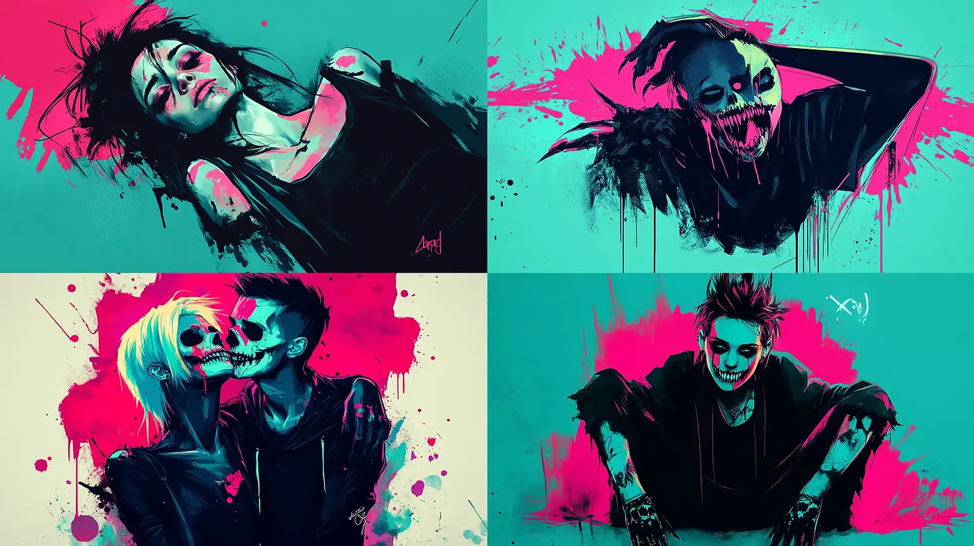 Neon Gothic Fusion in Turquoise and Magenta Hues - Midjourney sref style