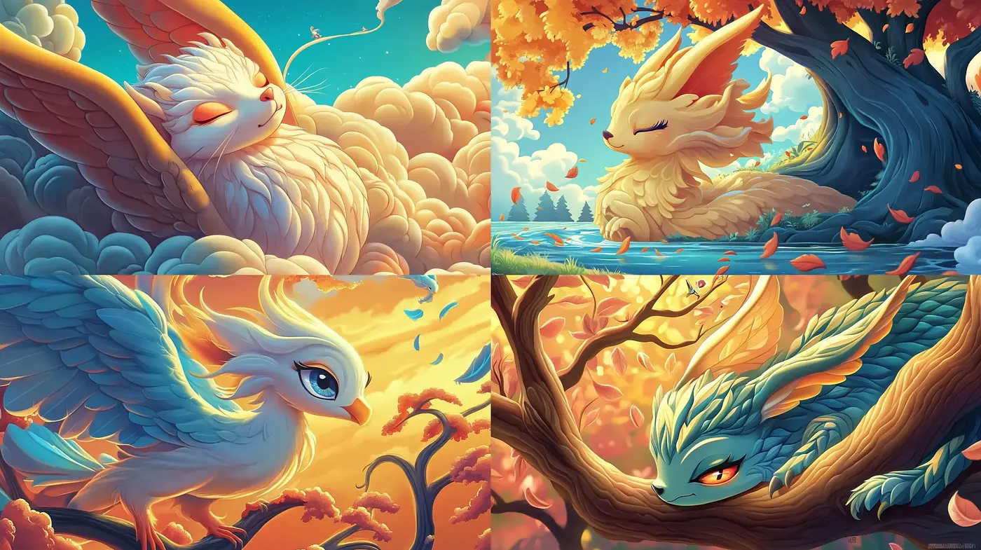 Serene Mythical Creatures in a Dream-like Pastel Landscape - Midjourney sref style