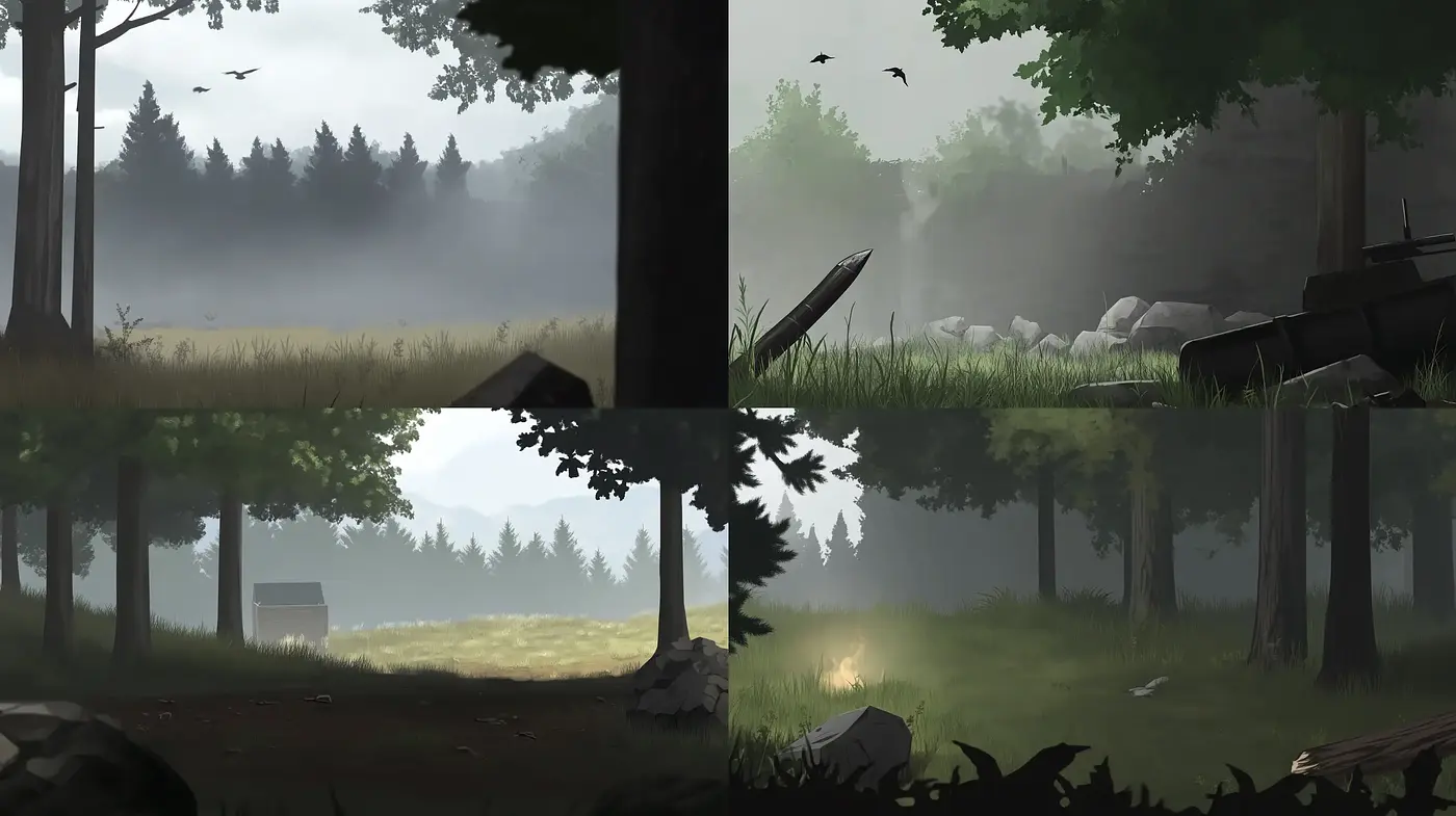 Serene Misty Forest Vistas with Diffused Sunlight - Midjourney sref style