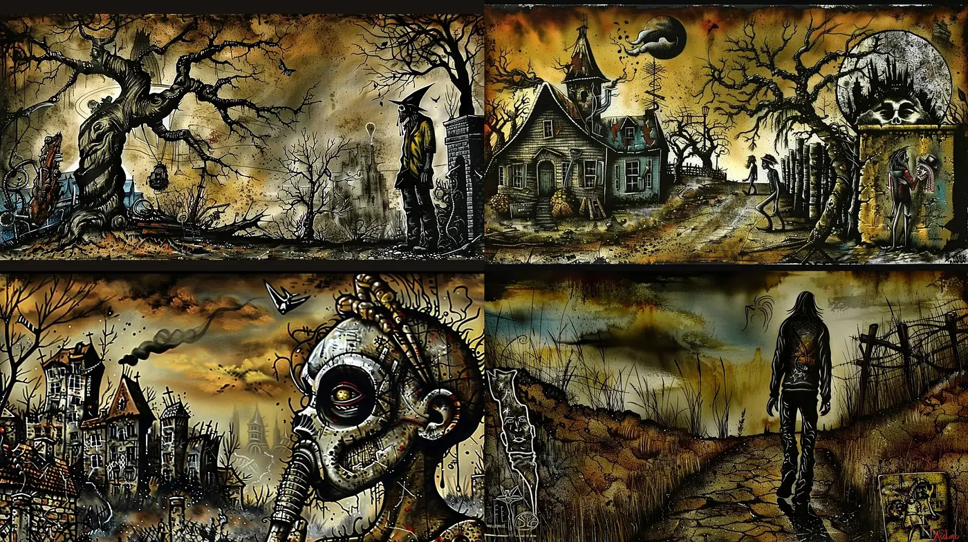 Eerie Gothic Tableaus with a Surrealist Twist - Midjourney sref style