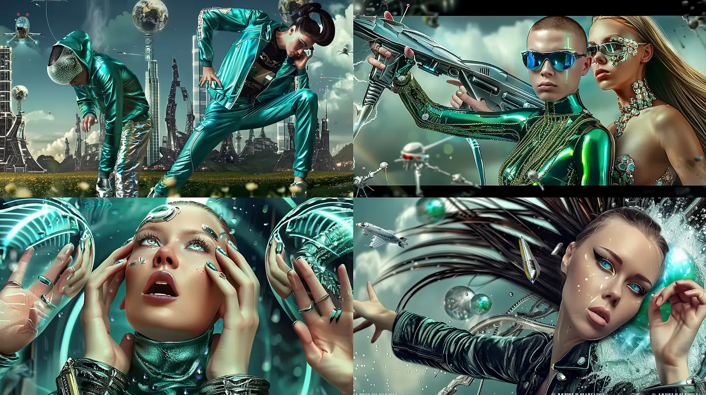 Futuristic Cyberpunk Reverie with Metallic Tones and Detailed Texturing - Midjourney sref style