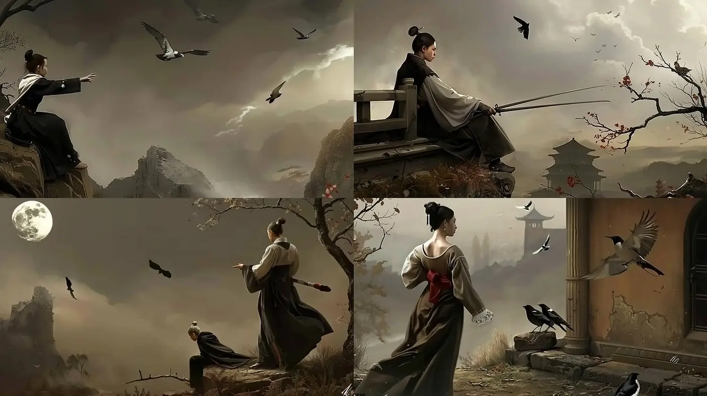 Ethereal Monochromatic Dreamscape with Oriental Aesthetics - Midjourney sref style