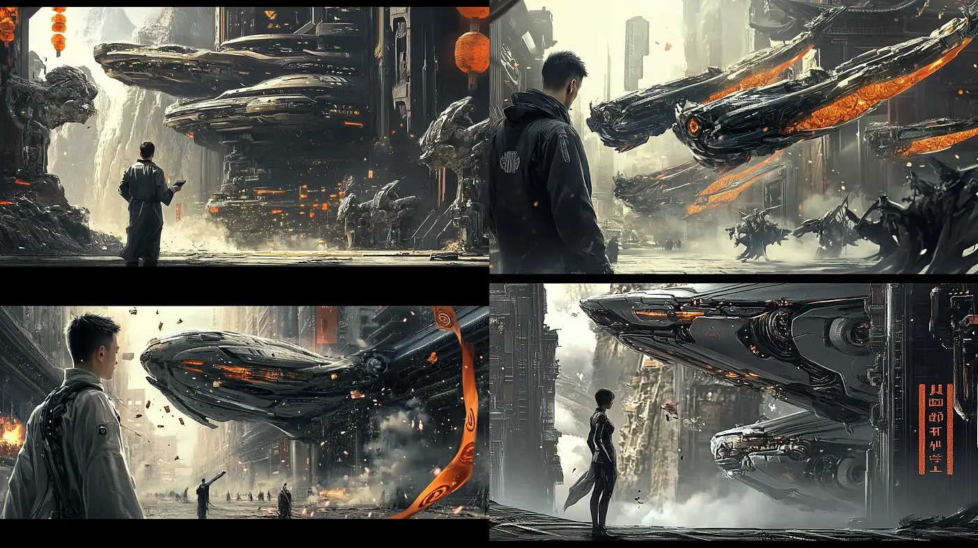 Futuristic Dystopian Vistas with Stark Contrasts and Dramatic Lighting - Midjourney sref style