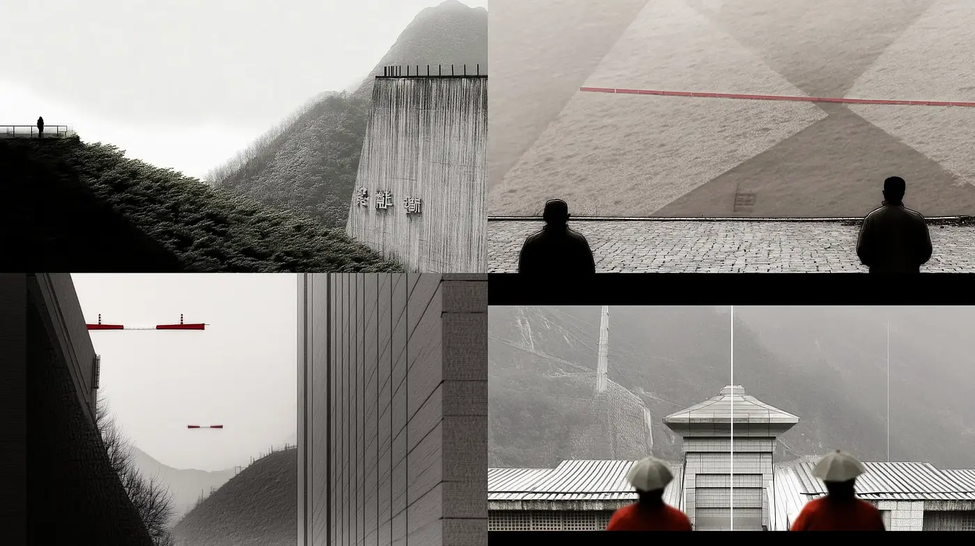 Monochromatic Elegance with Striking Red Accents in Minimalist Scapes - Midjourney sref style