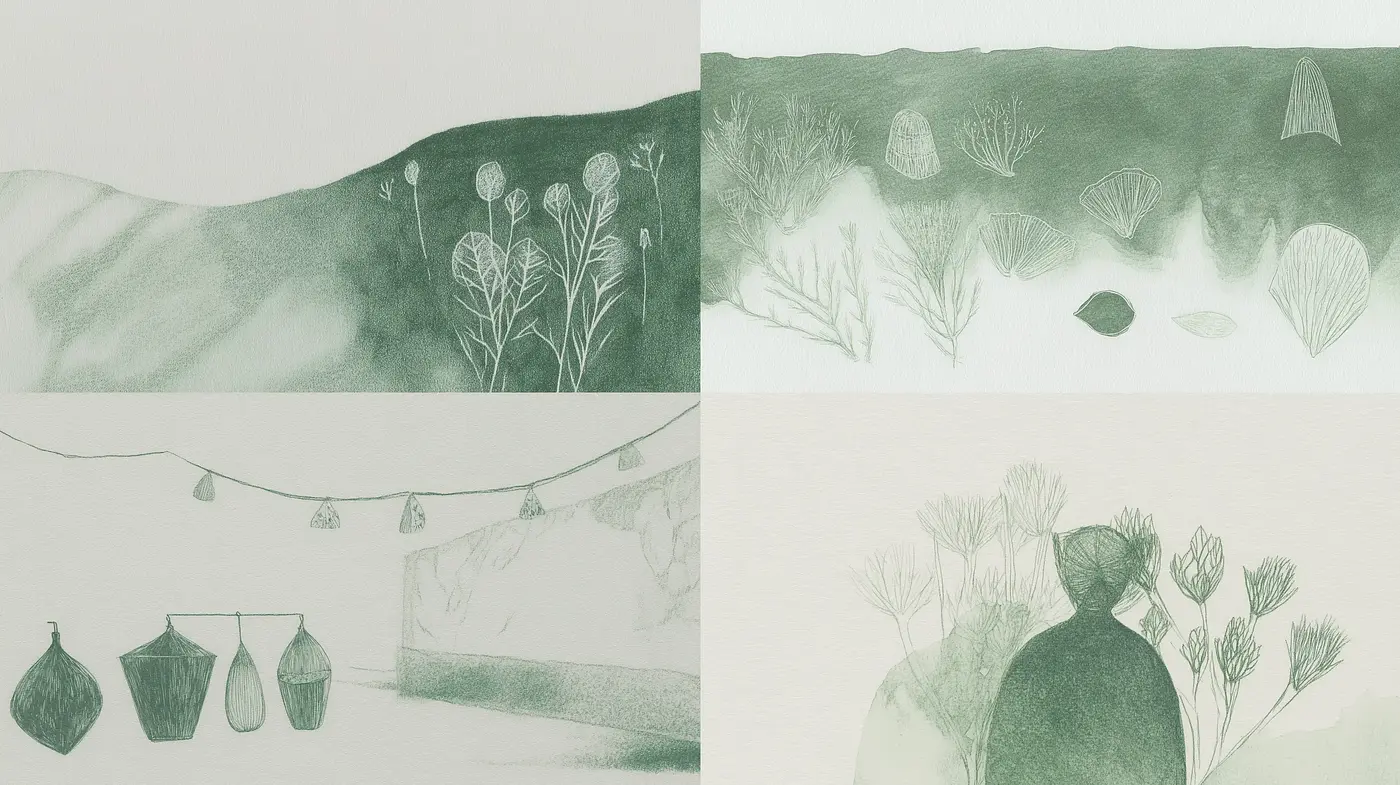 Soothing Botanical Watercolor Textures in Tranquil Green Tones - Midjourney sref style