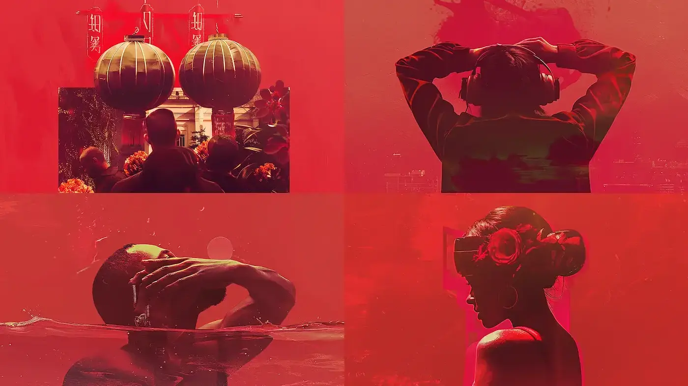 Crimson Elegance: A Fusion of Red Tones and Surrealistic Shadows - Midjourney sref style