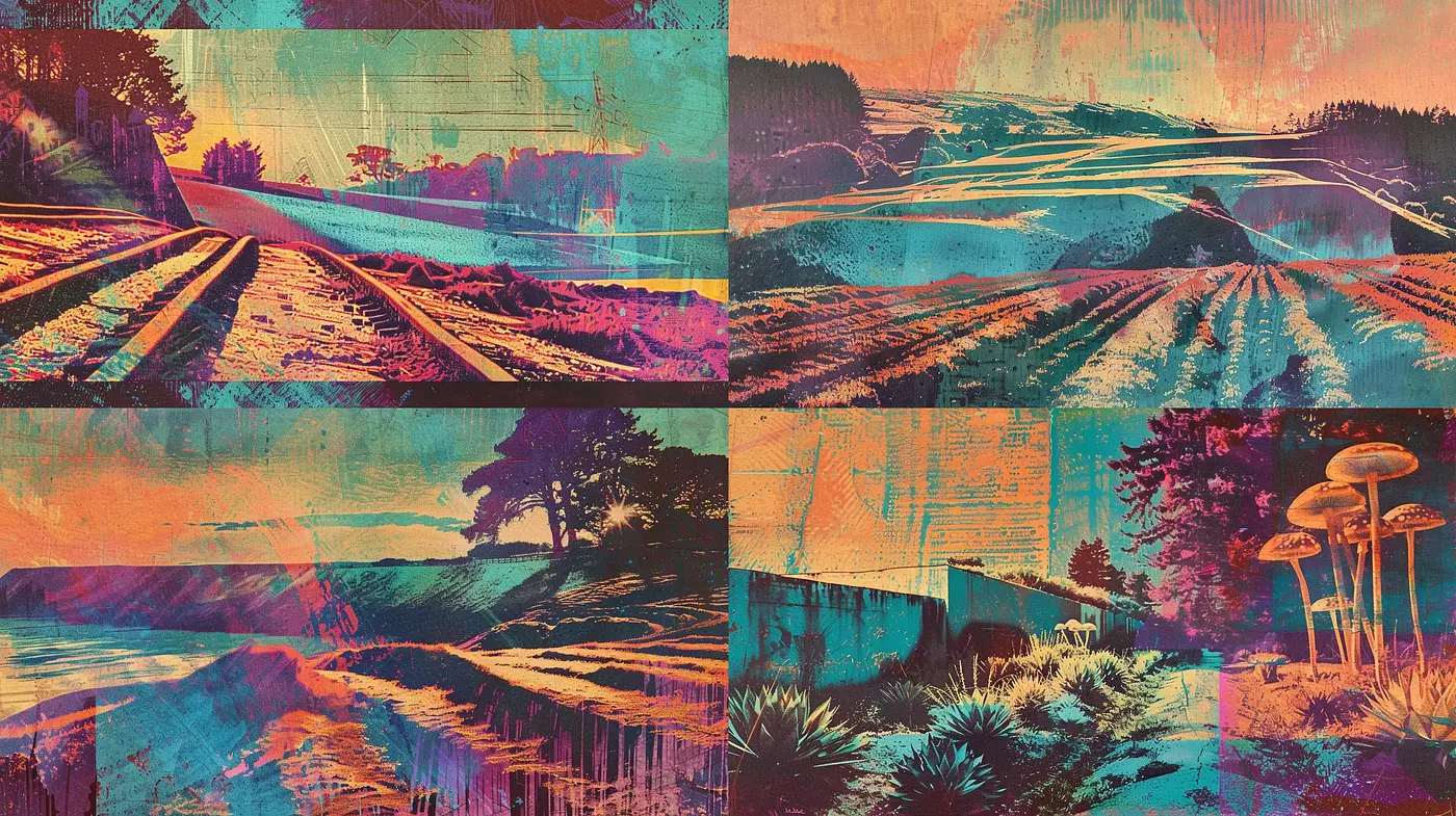 Vibrant Synthesized Landscapes Echoing Retro Futurism - Midjourney sref style