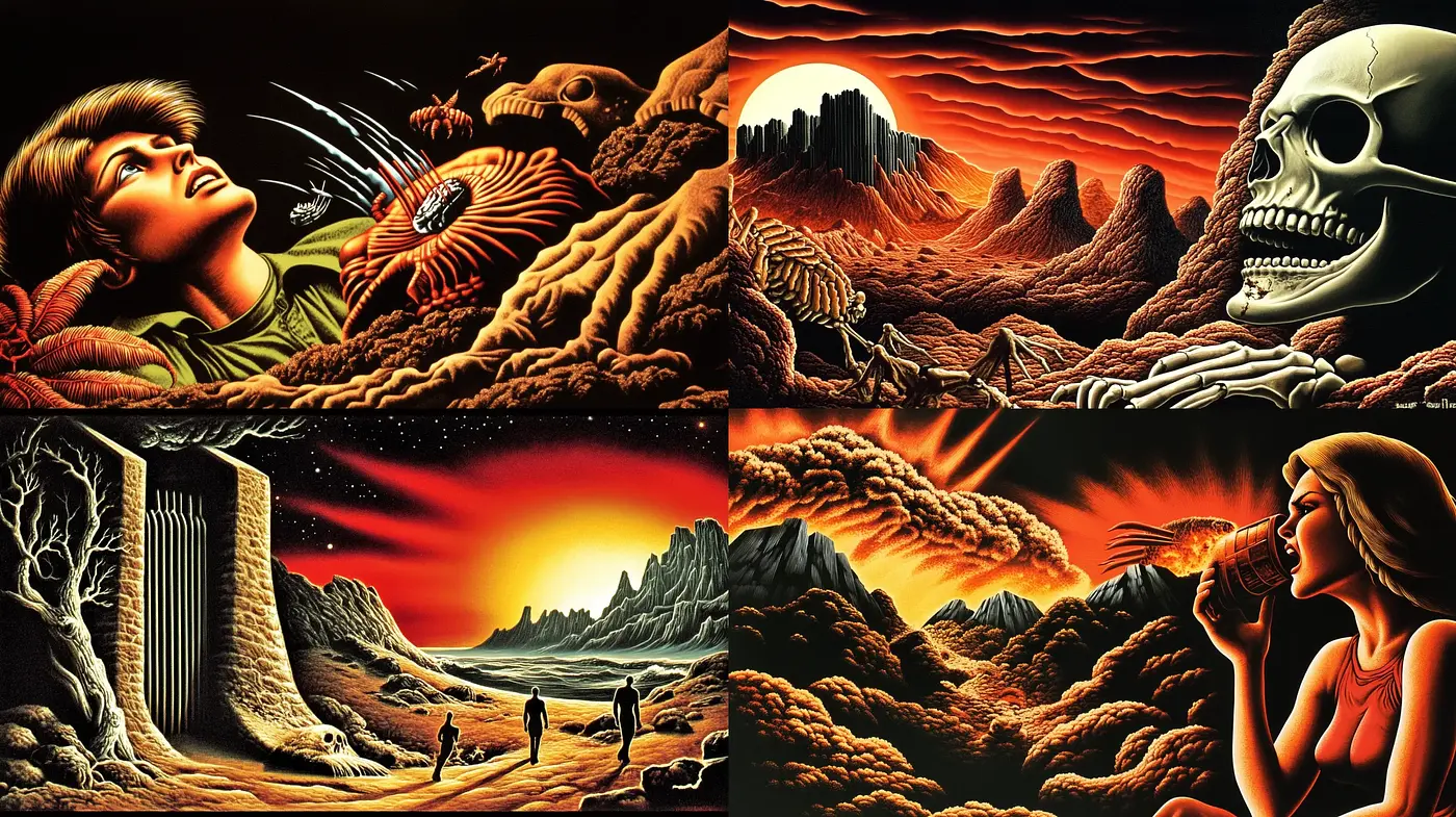 Ethereal Realms of Fantastical Dystopia: A Synthesis of Science Fiction and Surrealism - Midjourney sref style