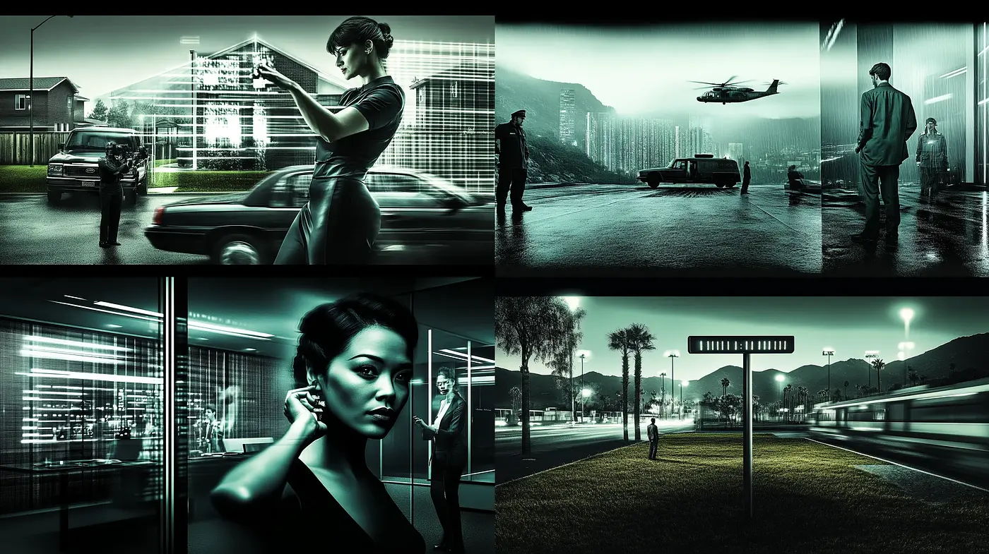 Noir-Inspired Cinematic Frames with a Neo-Futuristic Undertone - Midjourney sref style