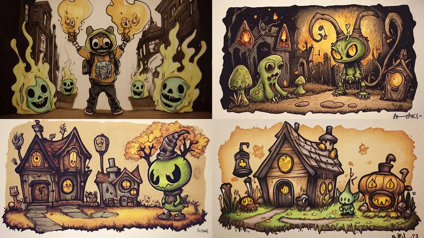 Whimsical Gothic Storybook Illustrations - Midjourney sref style