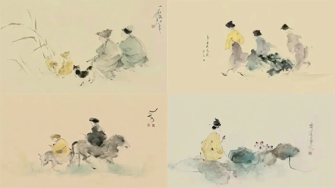 Delicate Whispers of Traditional Watercolor Illustrations with Soft Narrative Elements - Midjourney sref style
