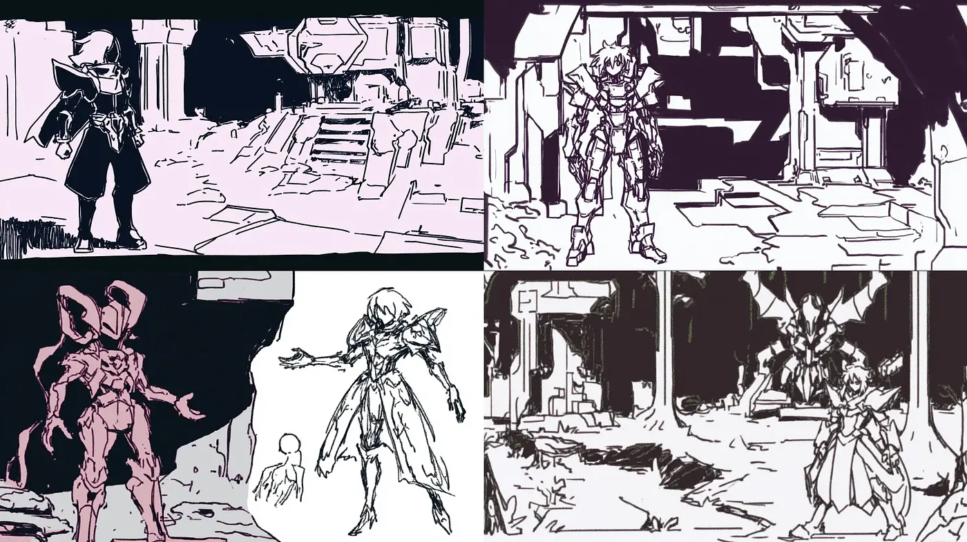 Monochromatic Echoes of Sci-Fi Manga Drafts - Midjourney sref style