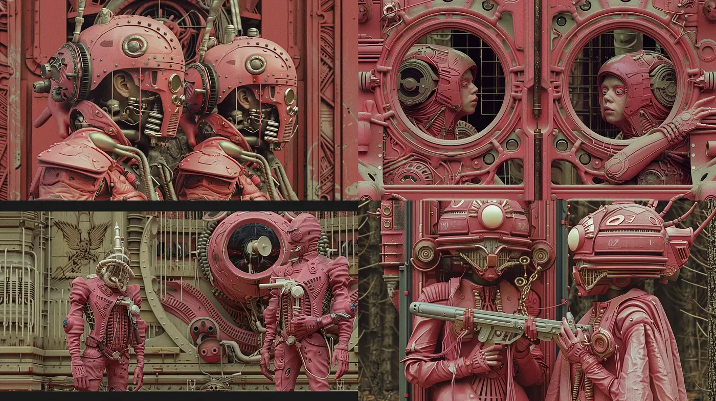 Industrial Red Hues of Mechanized Dreamscape - Midjourney sref style