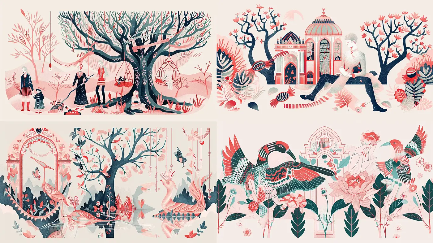 Whimsical Nature and Architecture Fusion with a Pastel Twilight Palette - Midjourney sref style