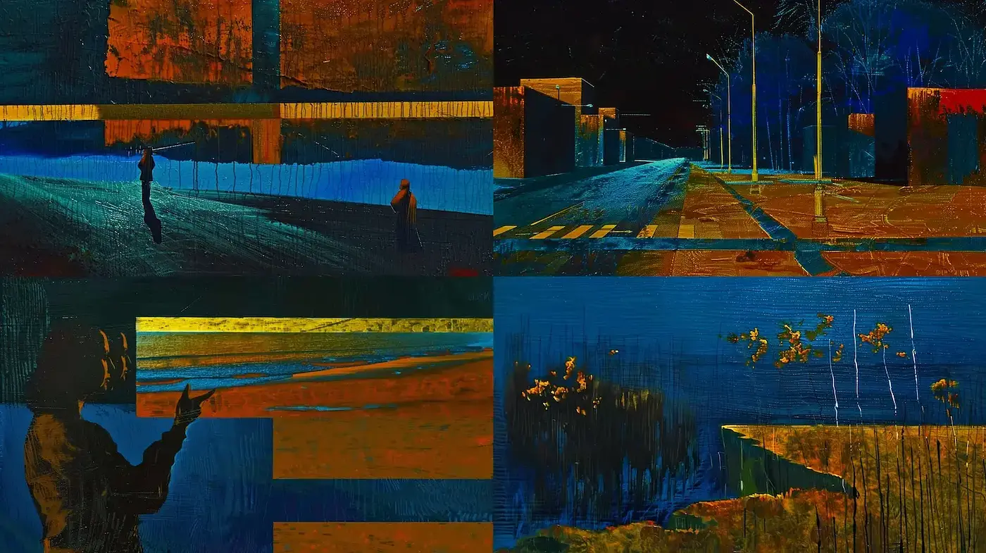 Abstract Imagery with Bold Color Juxtapositions and Textural Depth - Midjourney sref style