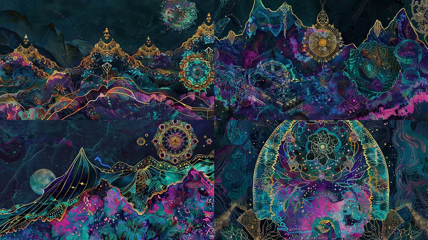 Cosmic Ethereal Dreamscapes with Psychedelic Overtones - Midjourney sref style