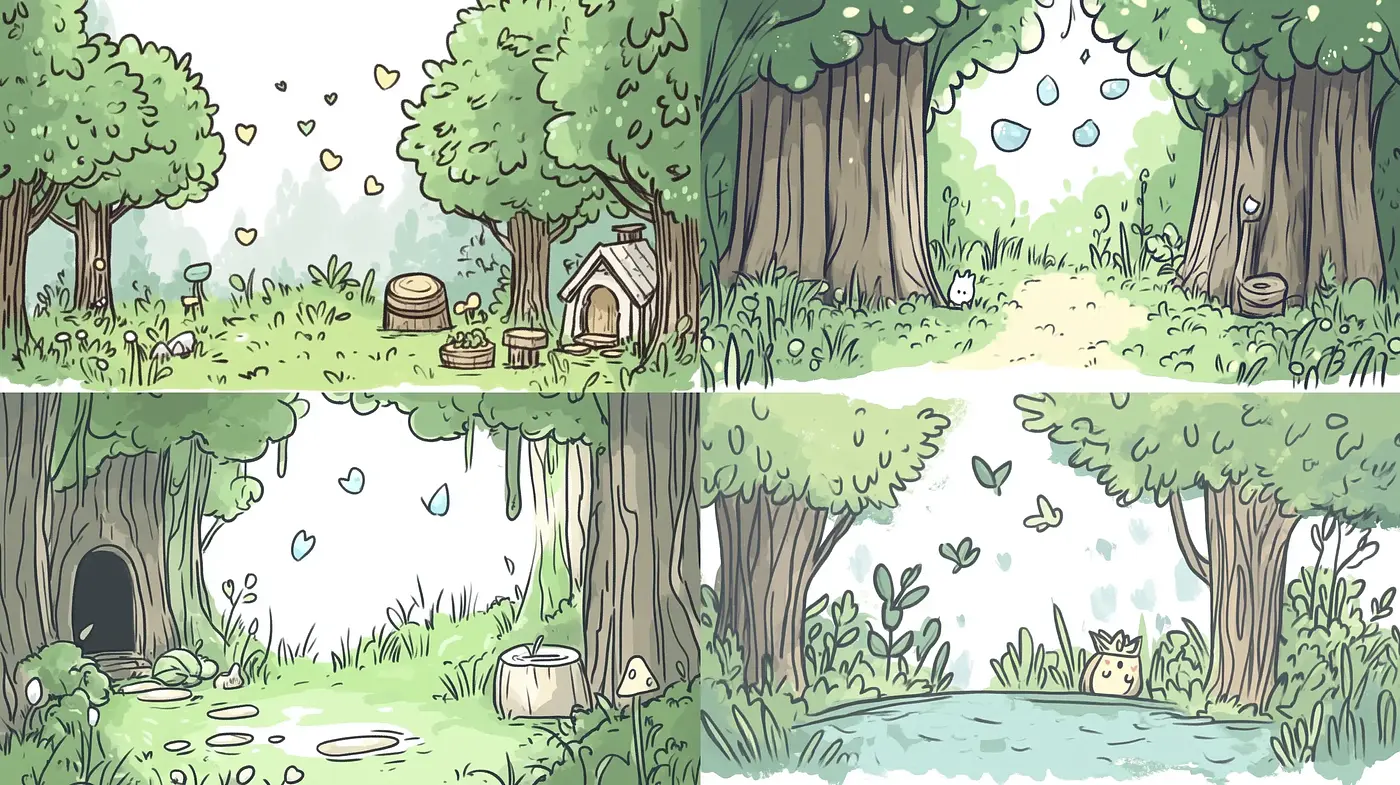 Enchanted Storybook Forest in Dreamy Pastel - Midjourney sref style