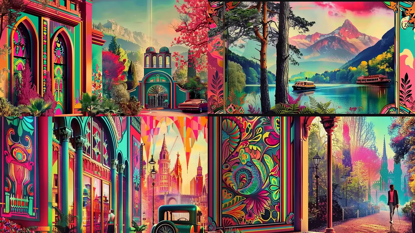 Enchanted Fusion of Pastel Dreamscape and Lush Architectural Detailing - Midjourney sref style