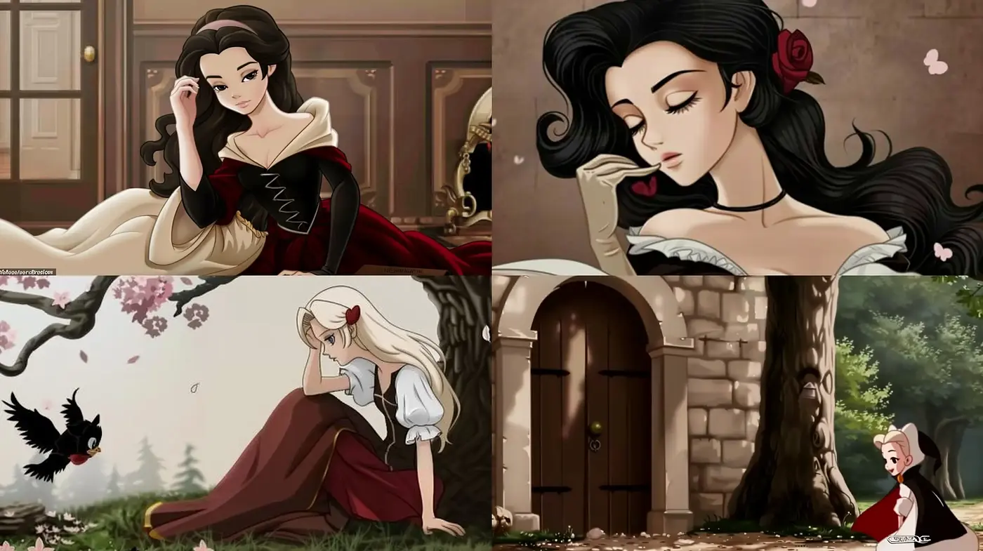 Elegant Storybook Animation Style with Sophisticated Overtones - Midjourney sref style