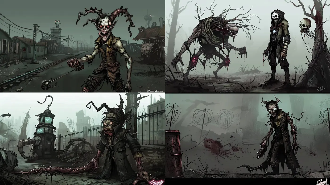 Grim Post-Apocalyptic Vision with Stylized Horror Influences - Midjourney sref style