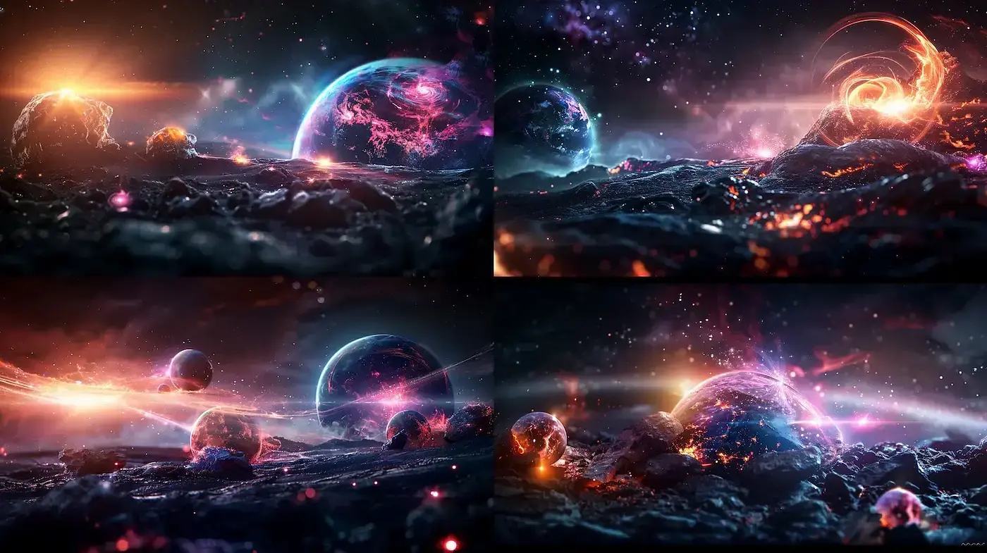 Cosmic Landscapes with Celestial Elements and Ethereal Glow - Midjourney sref style