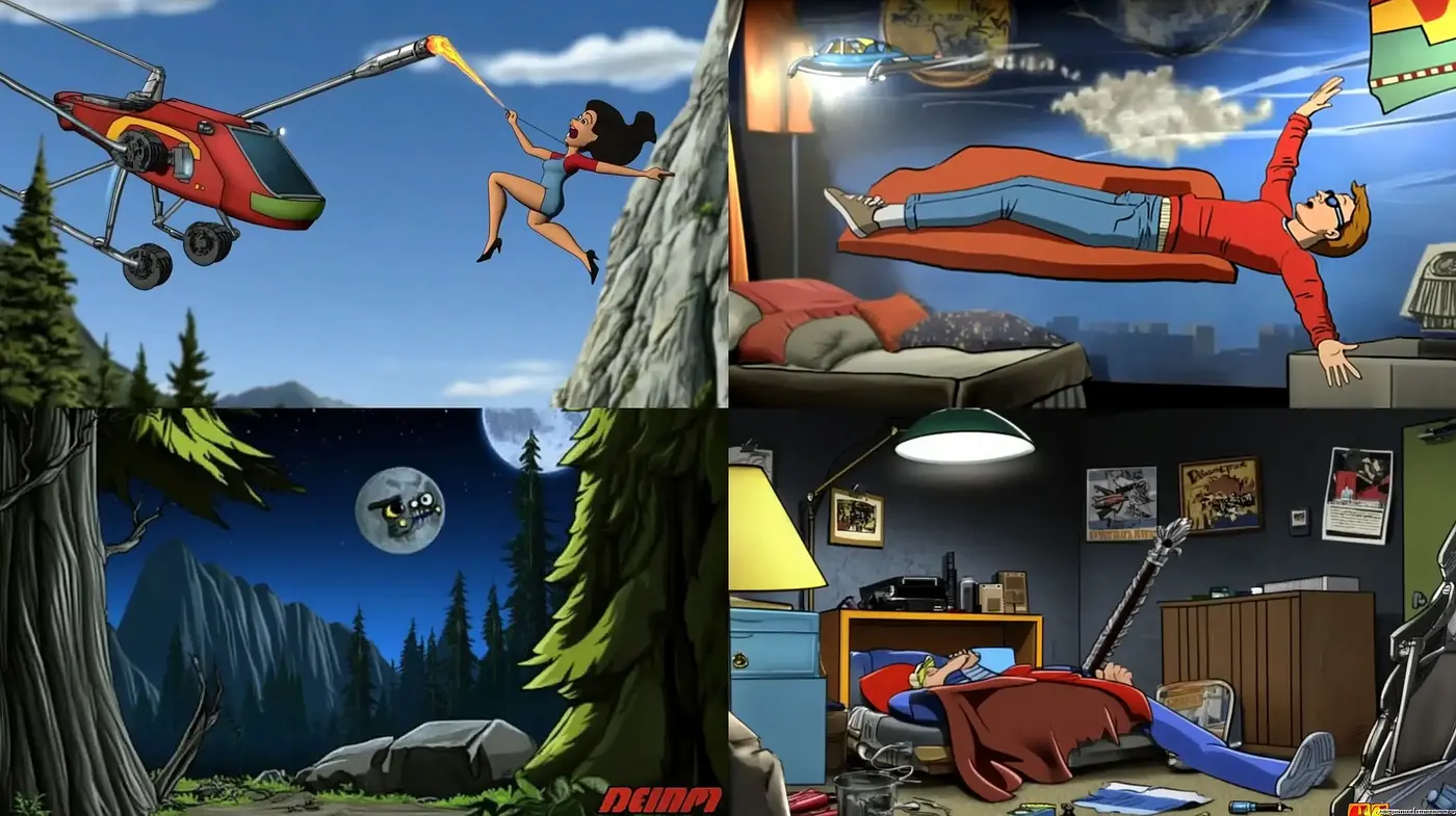 Dynamic Adventure in Saturated Hues: A Bold Homage to Action Comics and Animation - Midjourney sref style