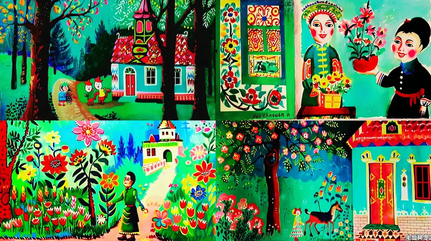 Vibrant Folk Art with Whimsical Charm and Lush Natural Elements - Midjourney sref style
