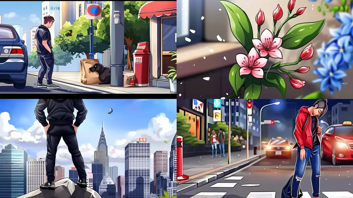 Vibrant Urban Scenes with a Touch of Nature - Midjourney sref style